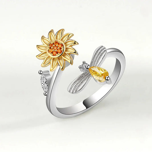 Sunflower Rotatable Ring Sterling Silver