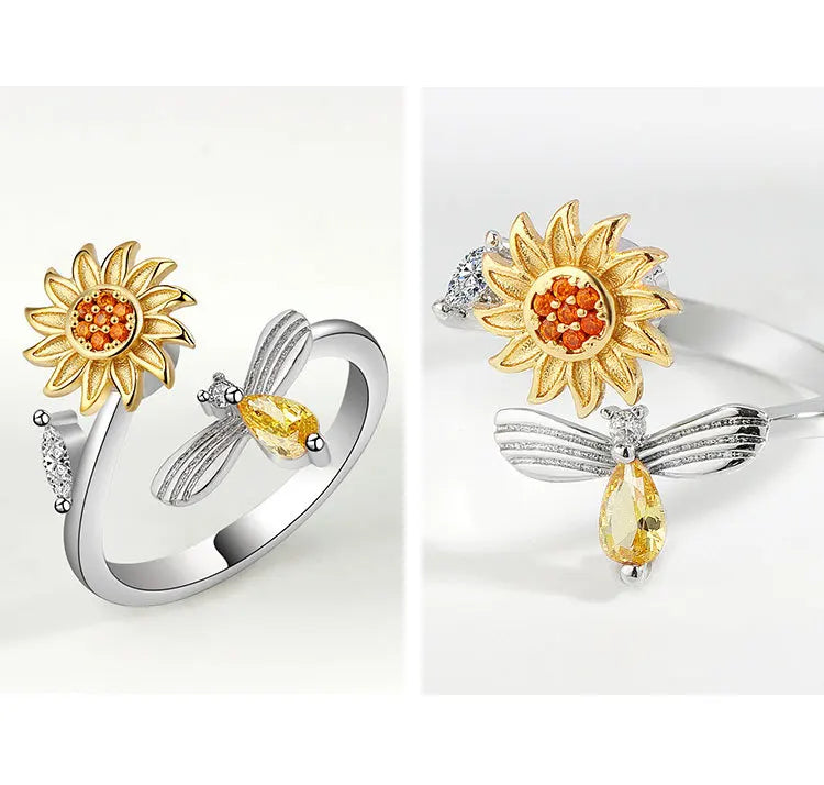 Sunflower Rotatable Ring Sterling Silver