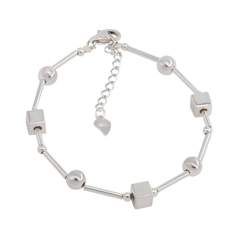 Geometric Bead Necklace – 925 Sterling Silver