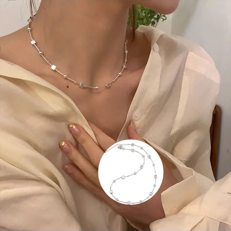 Geometric Bead Necklace – 925 Sterling Silver