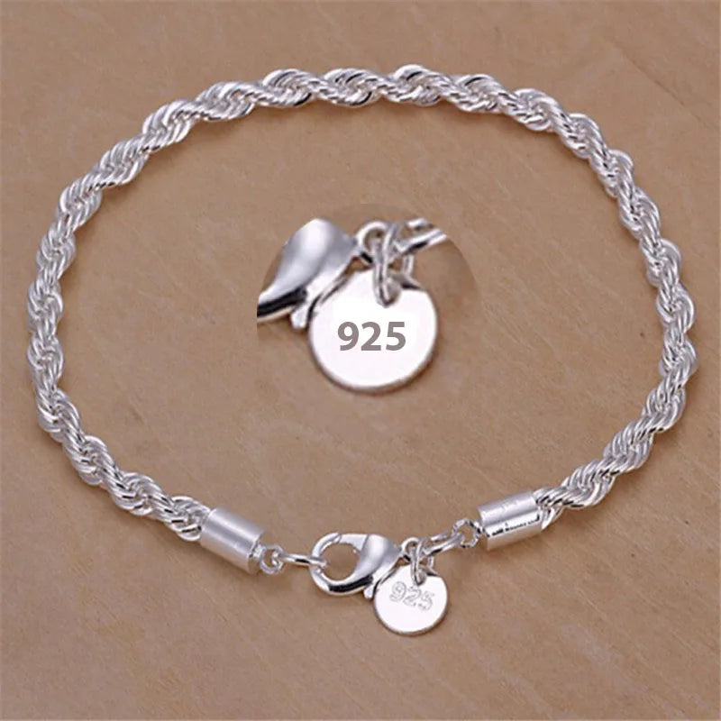 Twisted Rope Chain Bracelet –  925 Sterling Silver