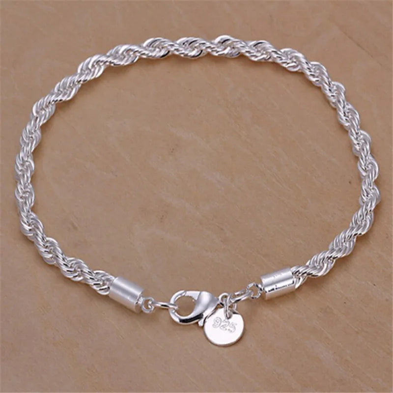 Twisted Rope Chain Bracelet –  925 Sterling Silver