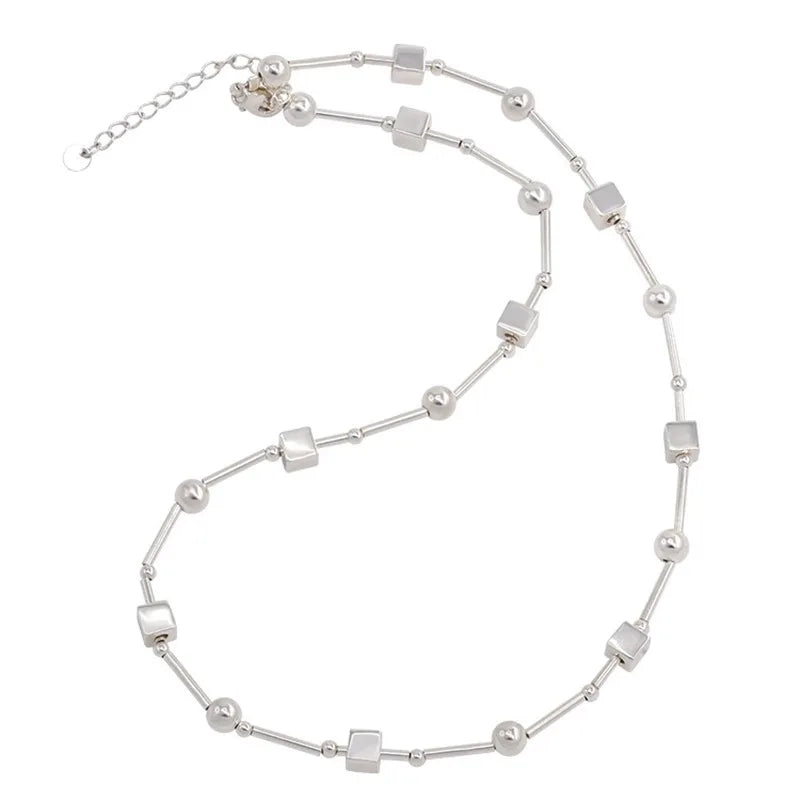 Geometric Bead Necklace – 925 Sterling Silver
