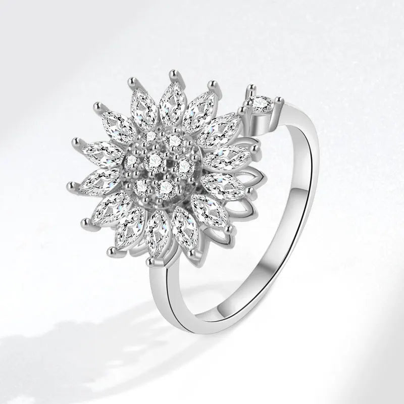 Sunflower Rotatable Ring Sterling Silver