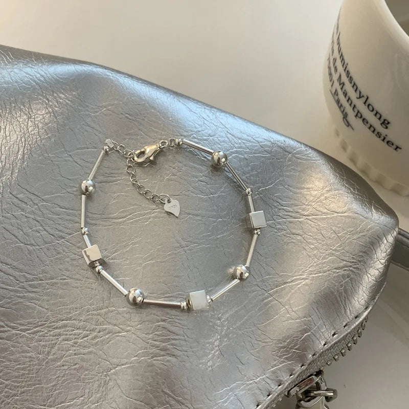 Geometric Bead Necklace – 925 Sterling Silver