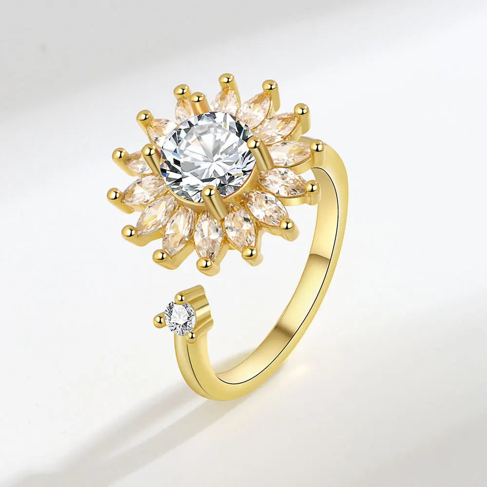 Sunflower Rotatable Ring Sterling Silver
