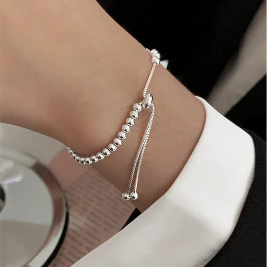 Beaded Bracelet Adjustable  –  925 Sterling Silver