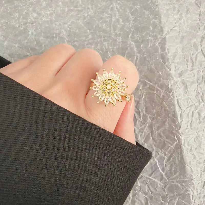 Sunflower Rotatable Ring Sterling Silver