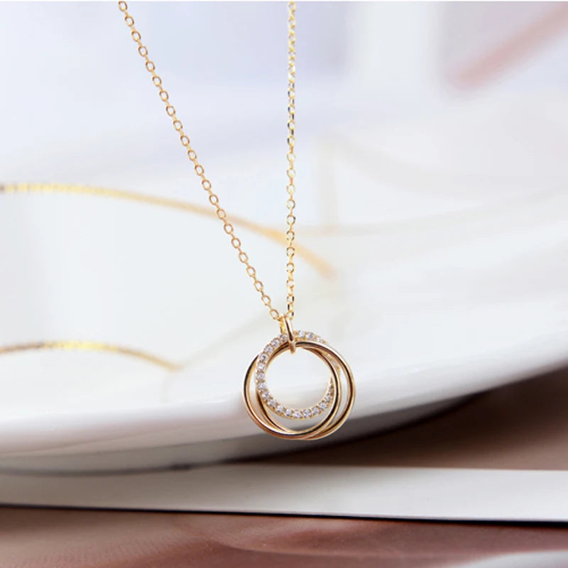 Double Circle Pendant Necklace – 925 Sterling Silver