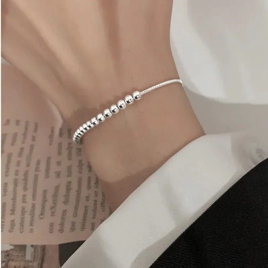 Beaded Bracelet Adjustable  –  925 Sterling Silver