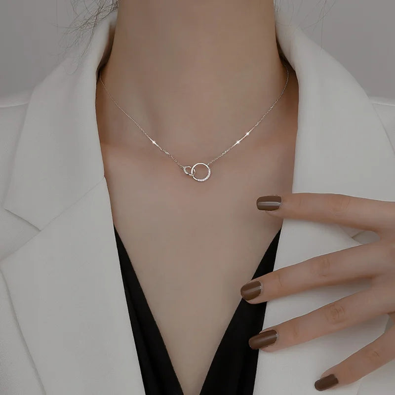 Double Circle Pendant Necklace – 925 Sterling Silver